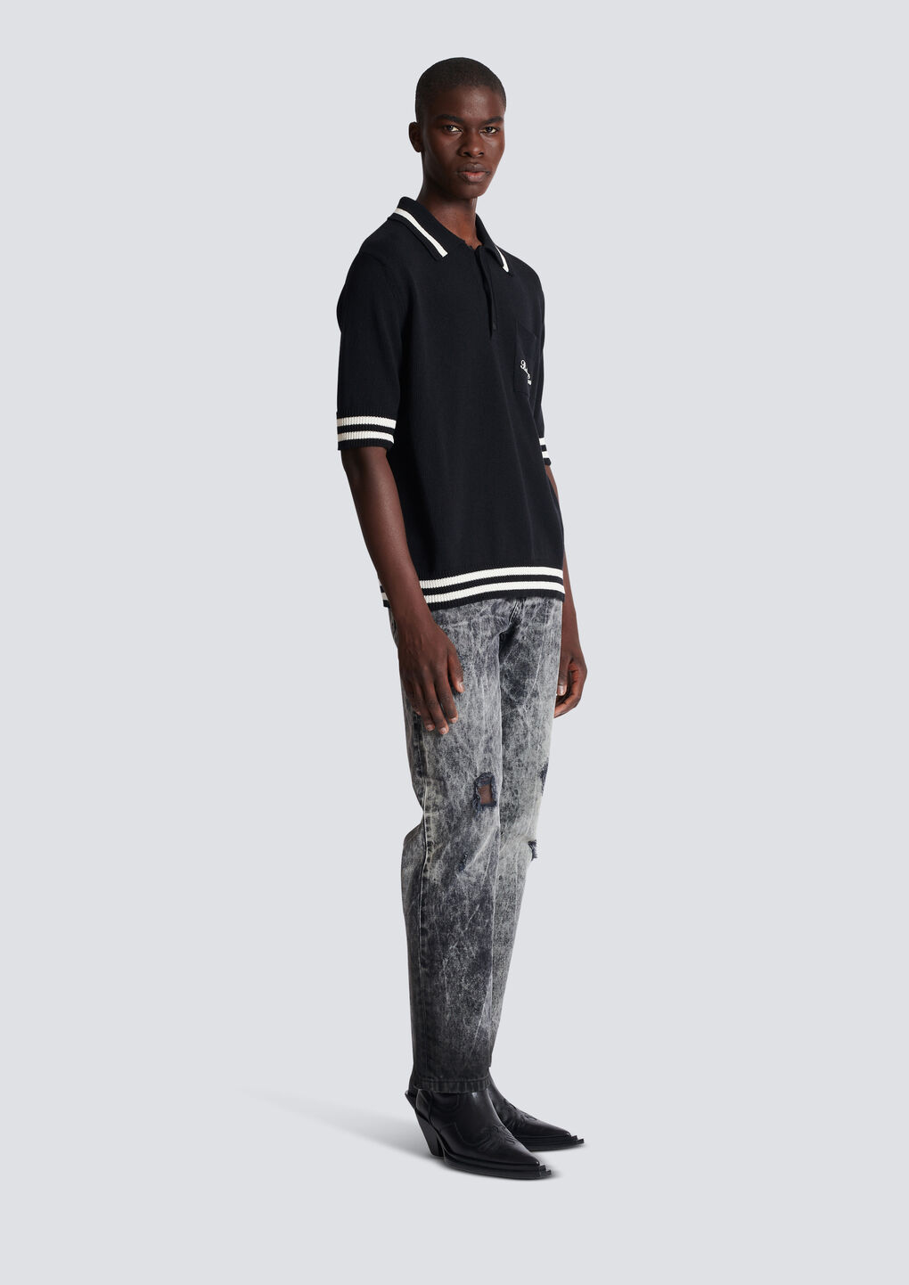 Shop Balmain Signature Polo Shirt In Black