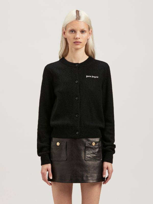 Palm Angels Logo-print Button-up Cardigan In Black