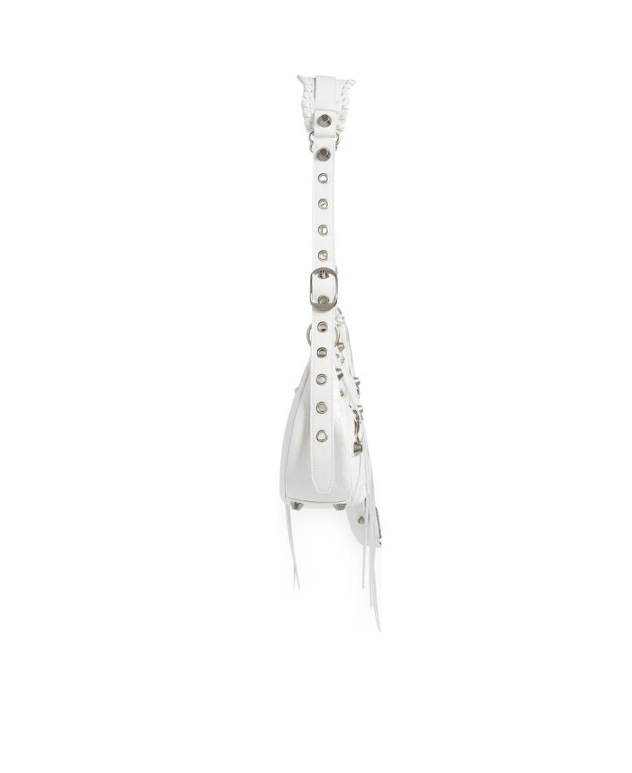 Balenciaga Green Leather Shoulder Handbag With Magnetic Closure And Metal Details In White