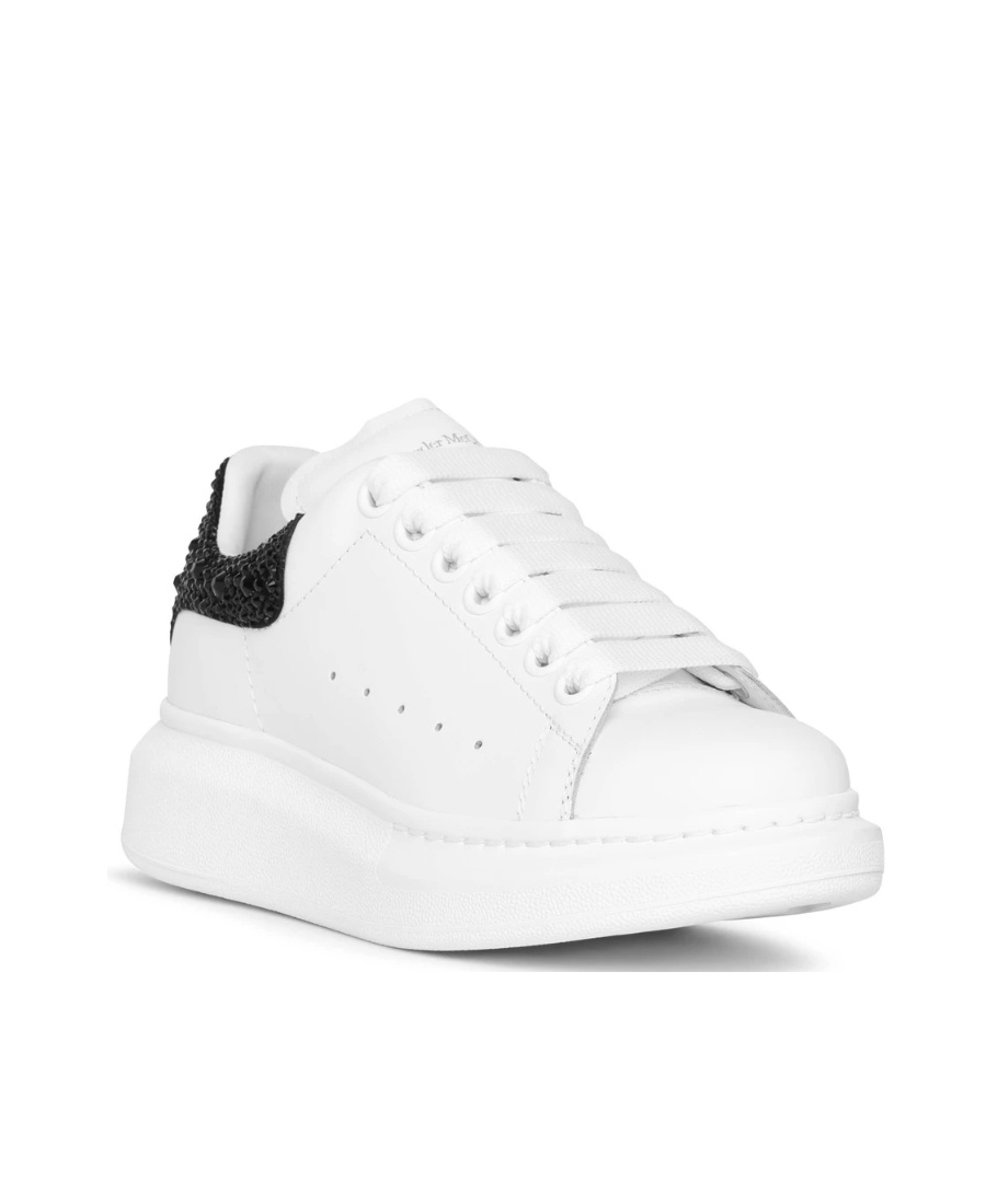 Alexander Mcqueen Crystal-embellished Leather Exaggerated-sole Sneakers In White