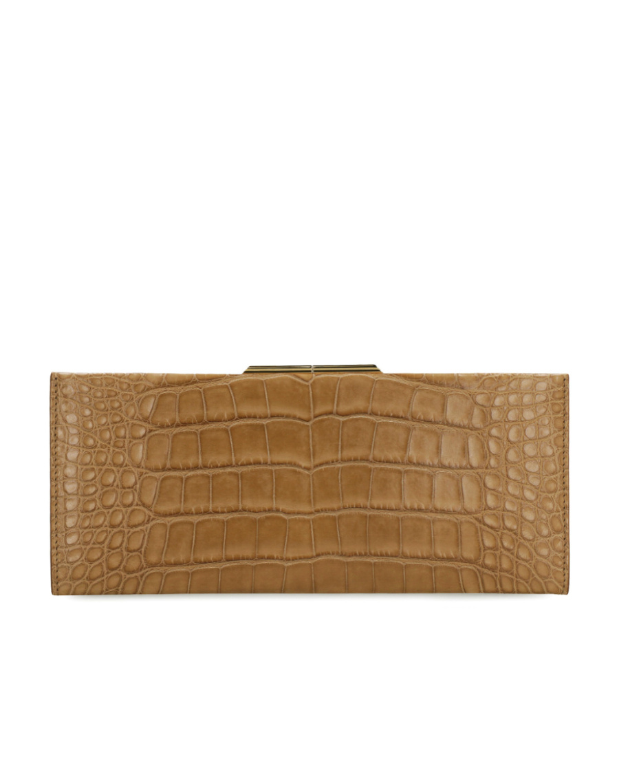 Saint Laurent Luxury Crocodile Leather Clutch For Women In Brown