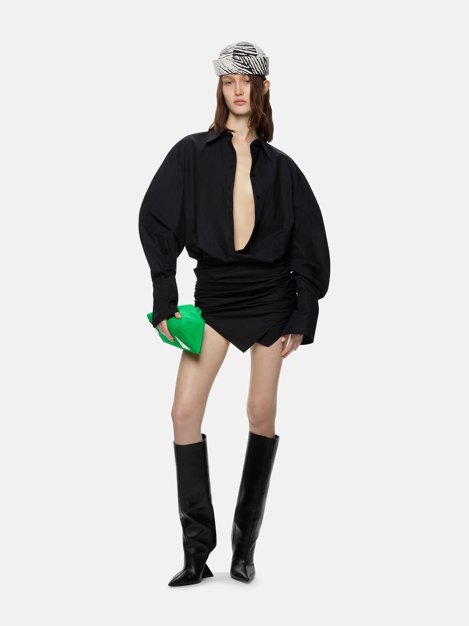 Attico Hatty Chemisier Dress With Asymmetric Hem In Black