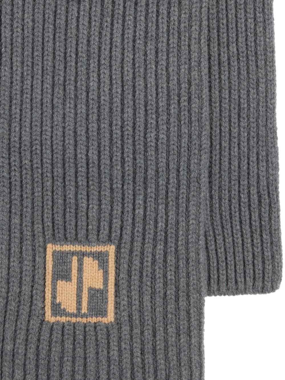 Patou Logo-intarsia Wool Ribbed Scarf In Gray