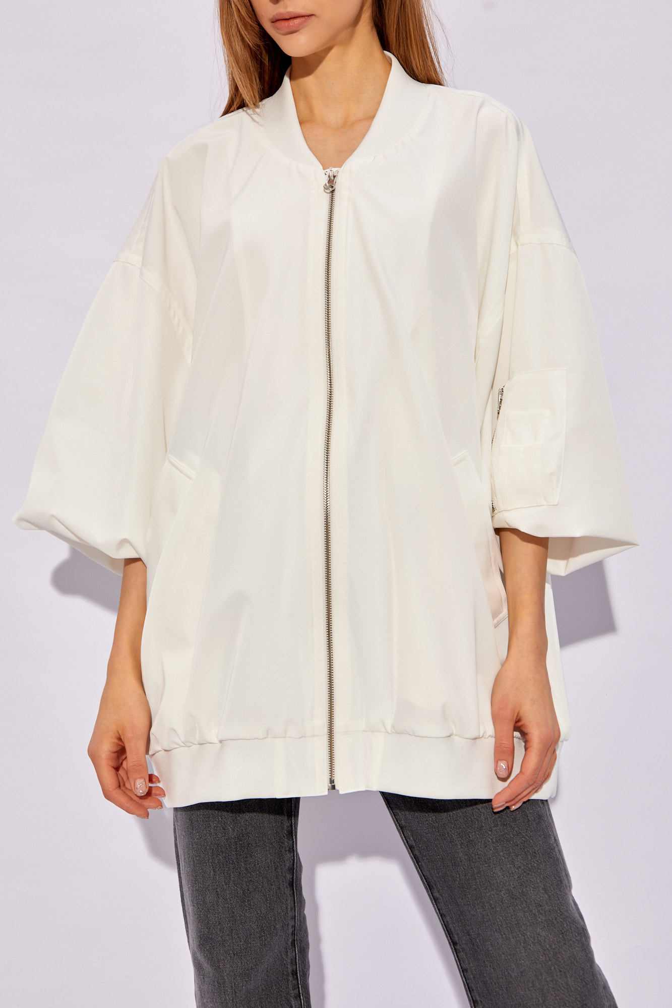 Shop Mm6 Maison Margiela Short-sleeve Bomber Jacket In White