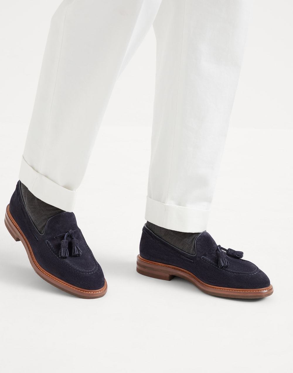 Brunello Cucinelli Leather-trimmed Tasselled Suede Loafers In Black