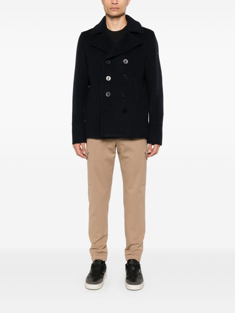 Paul & Shark Double Breasted Coat In Black
