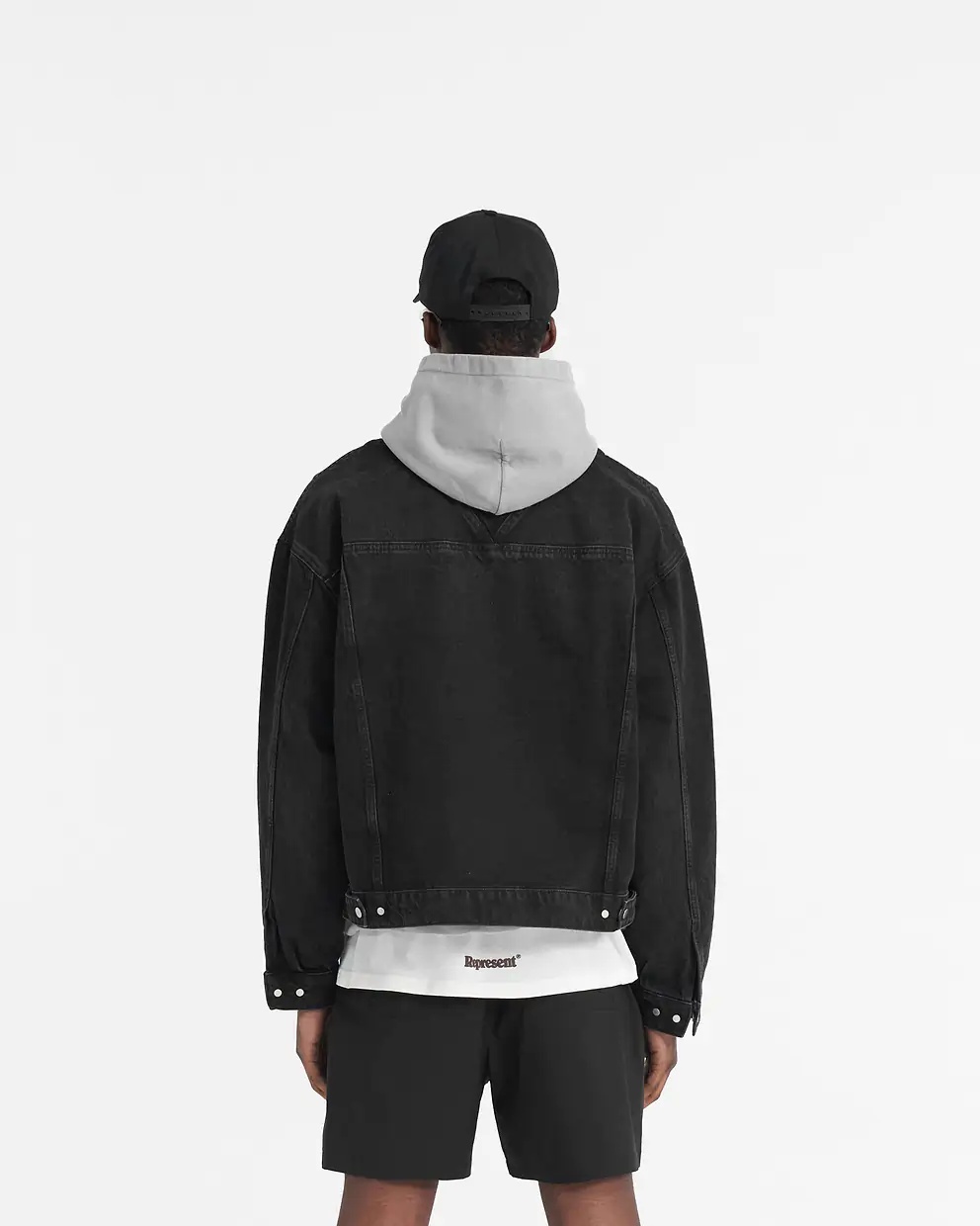 Represent Black Jacket With Classic Collar And Logo Patch On The Pocket In Denim Man In Black