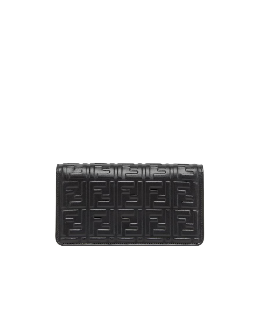 Fendi Baguette Continental Chain Wallet In Black