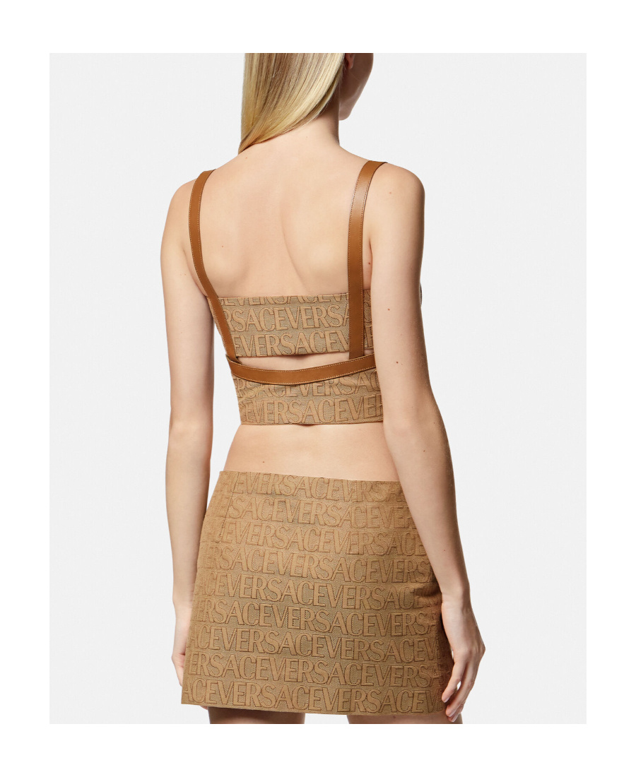 Shop Versace All-over Logo Print Crop Top In Brown