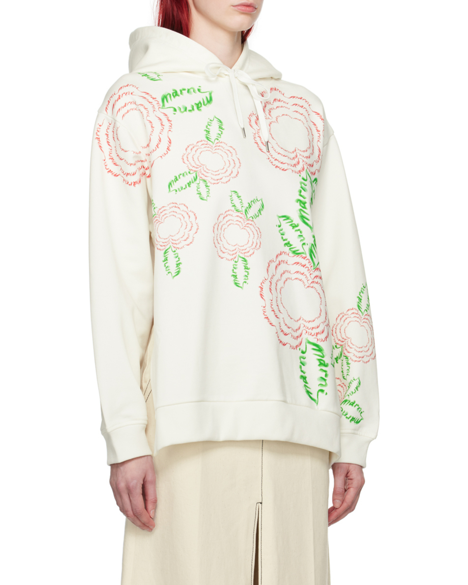 Shop Marni White Cotton Hoodie With Poppies