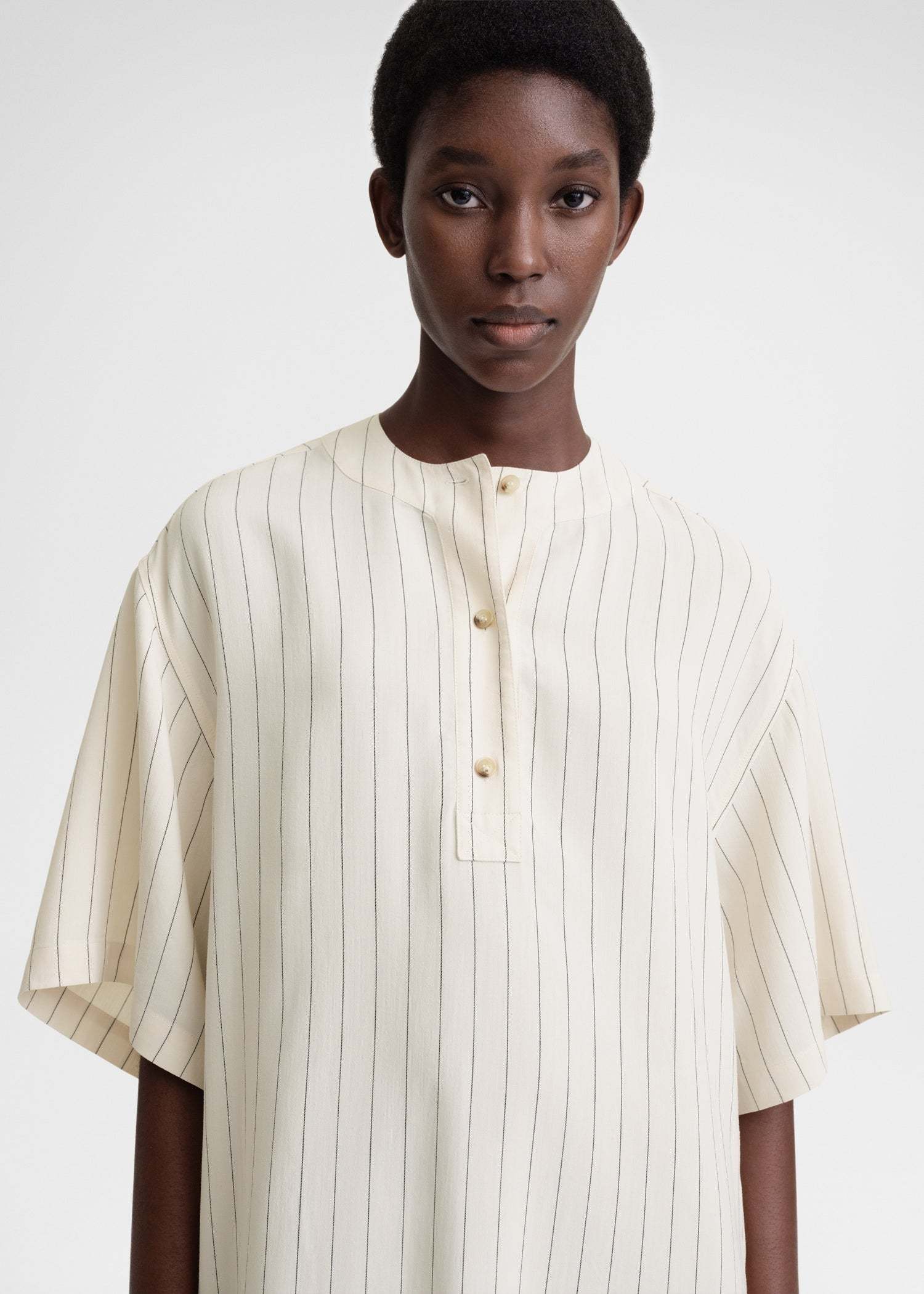 Totême Pinstripe Midi Dress In White
