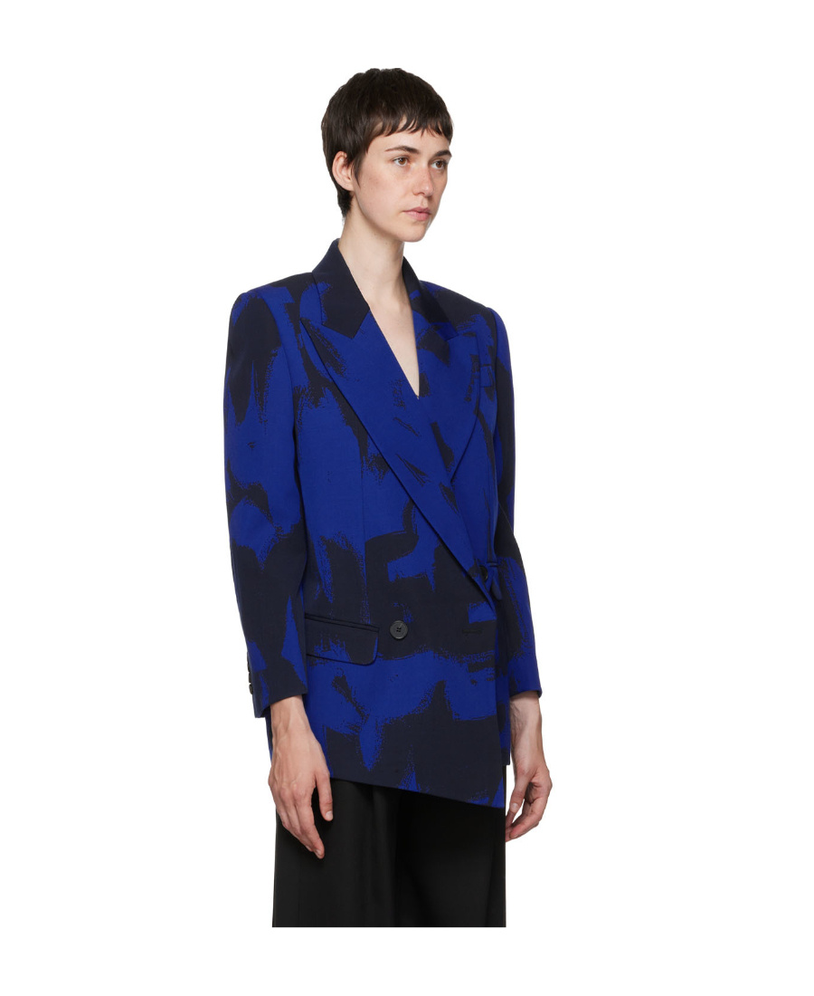 Alexander Mcqueen Blue Graffiti Blazer In Black