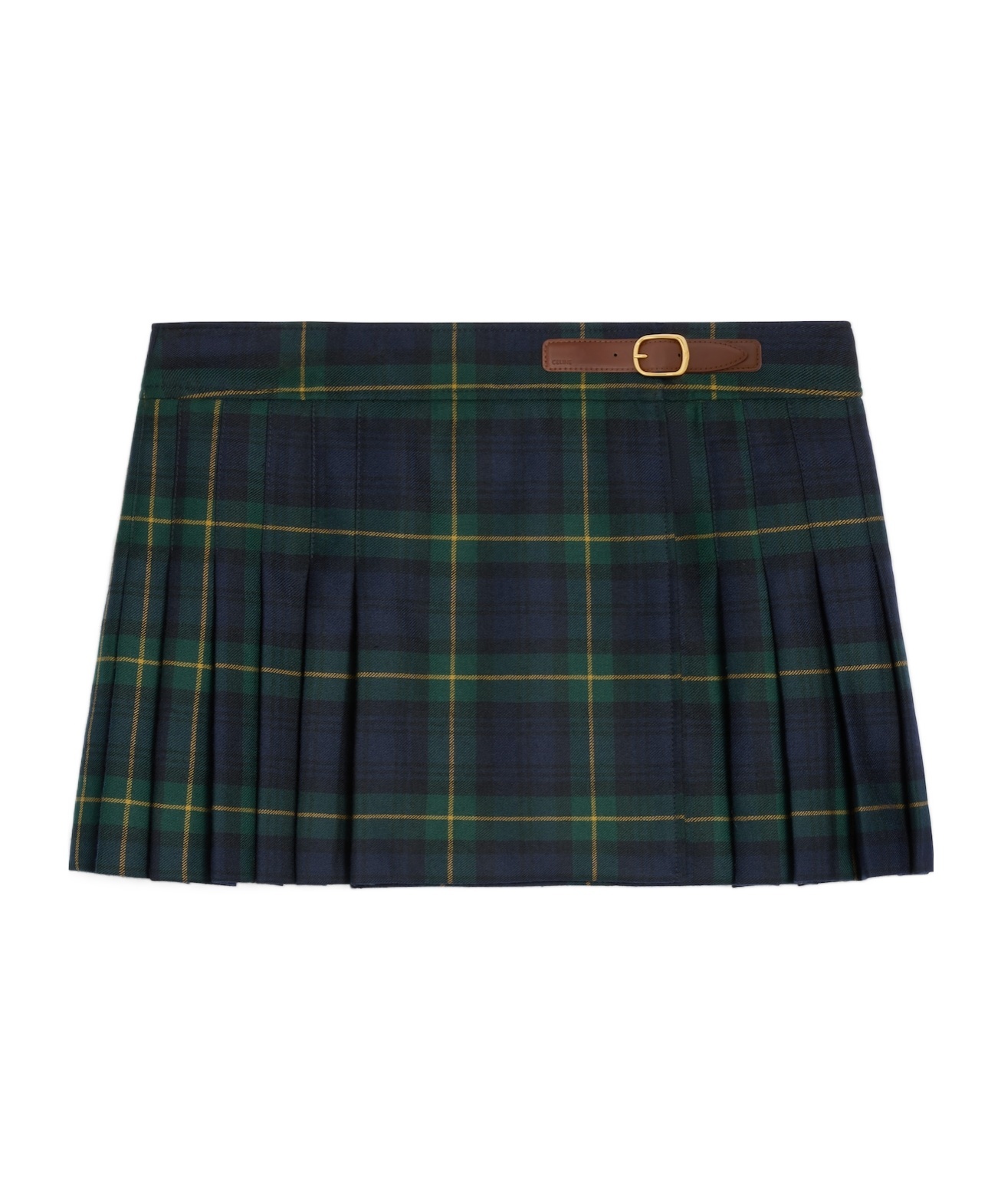 Celine Kilt Mini Skirt In Tartan Wool In Green
