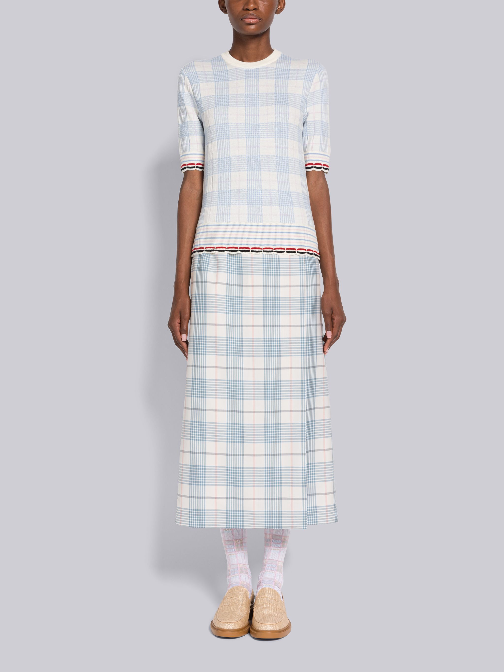 Thom Browne Check-pattern Knitted Top In White