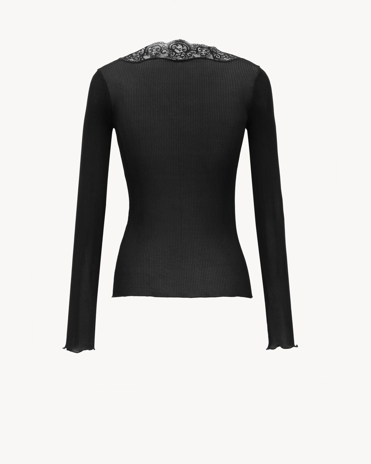 Saint Laurent Laced Cardigan In Ribbed Silk In Black