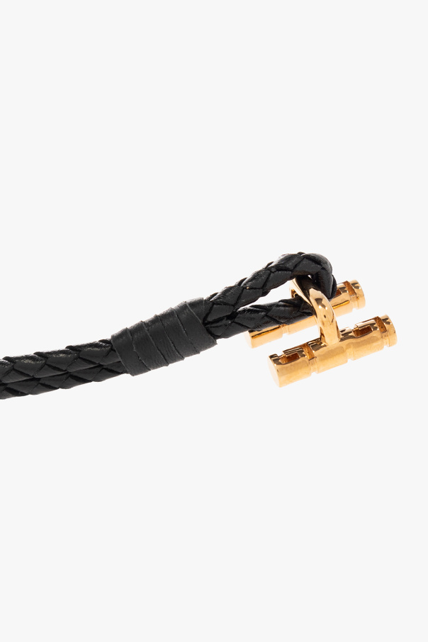 Versace Medusa-charm Braided Leather Necklace In Black