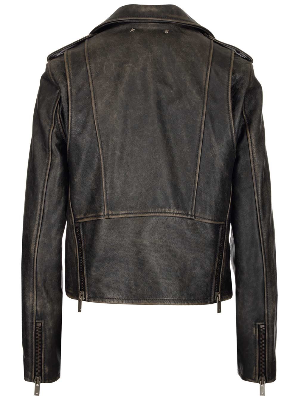 Golden Goose Deluxe Brand Cracked Effect Leather Biker Jacket In Black