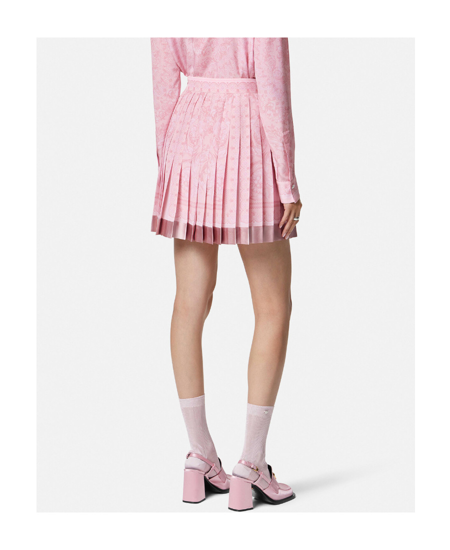Versace Pleated Satin-trimmed Floral-print Crepe De Chine Mini Skirt In Pink