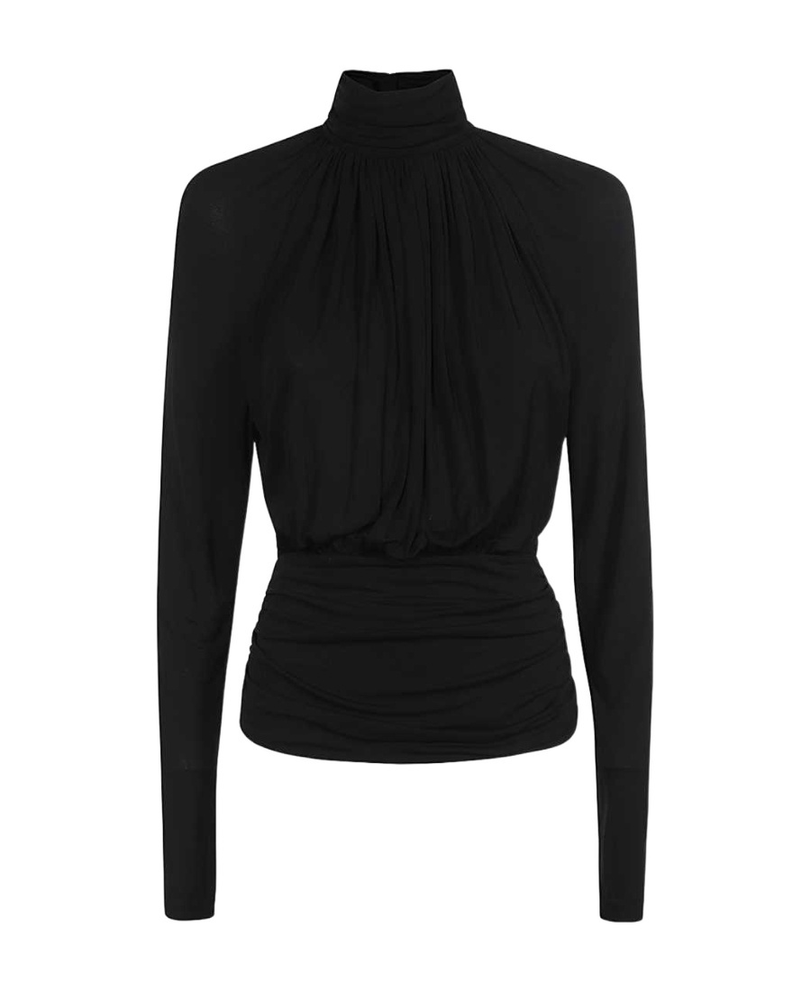Saint Laurent Viscose Gathered Blouse In Black