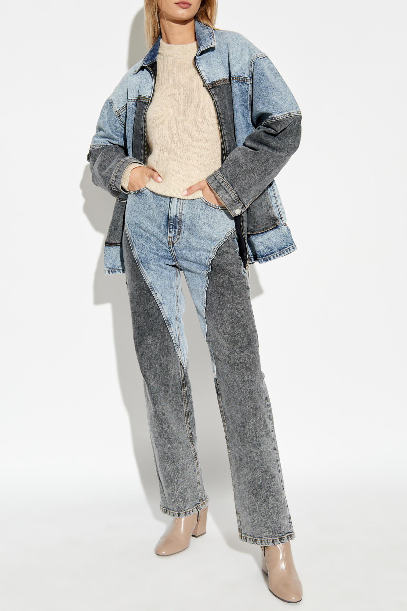 Rotate Birger Christensen Oversized Patchwork Jacket In Gray