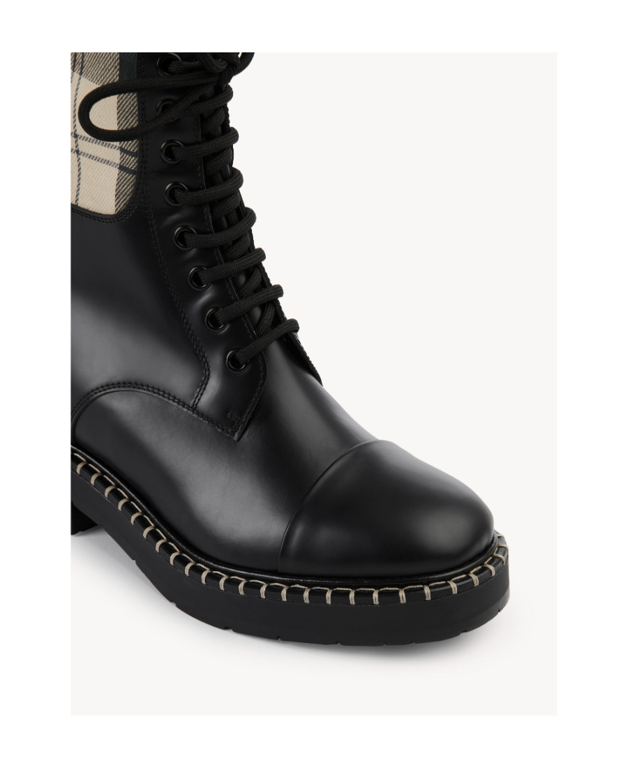 Chloé X Barbour Checked Combat Boots In Black