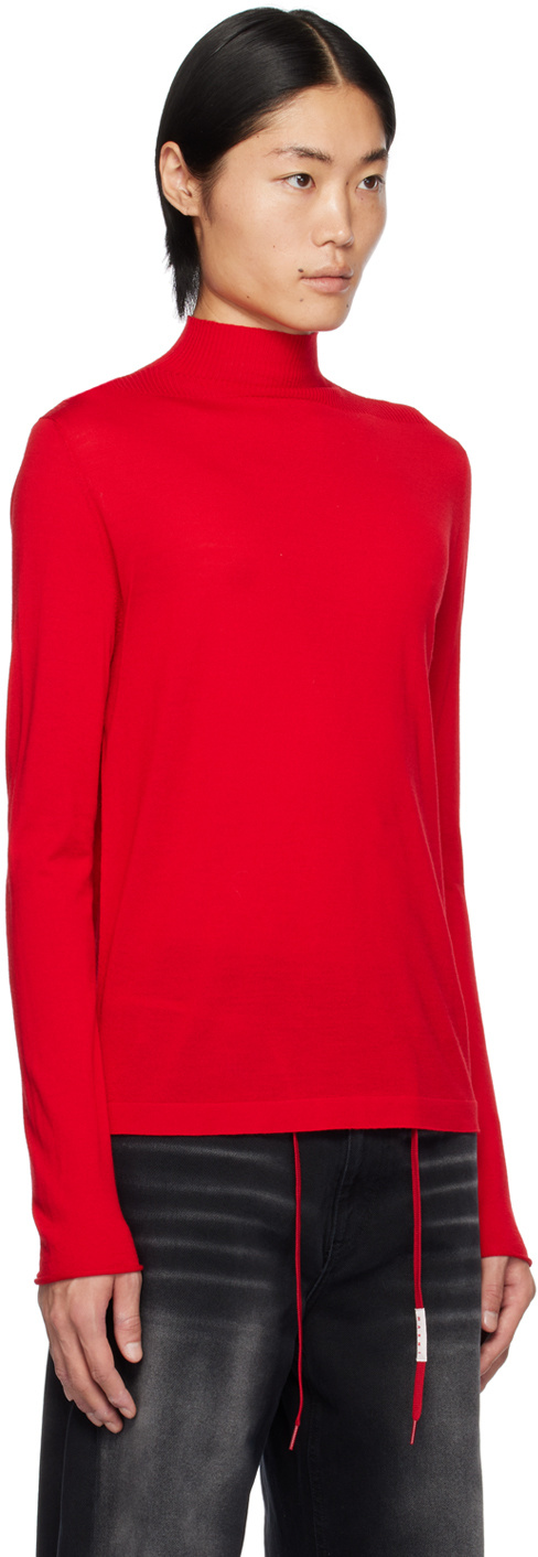 Marni High-neck Long-sleeved Sweater In Red
