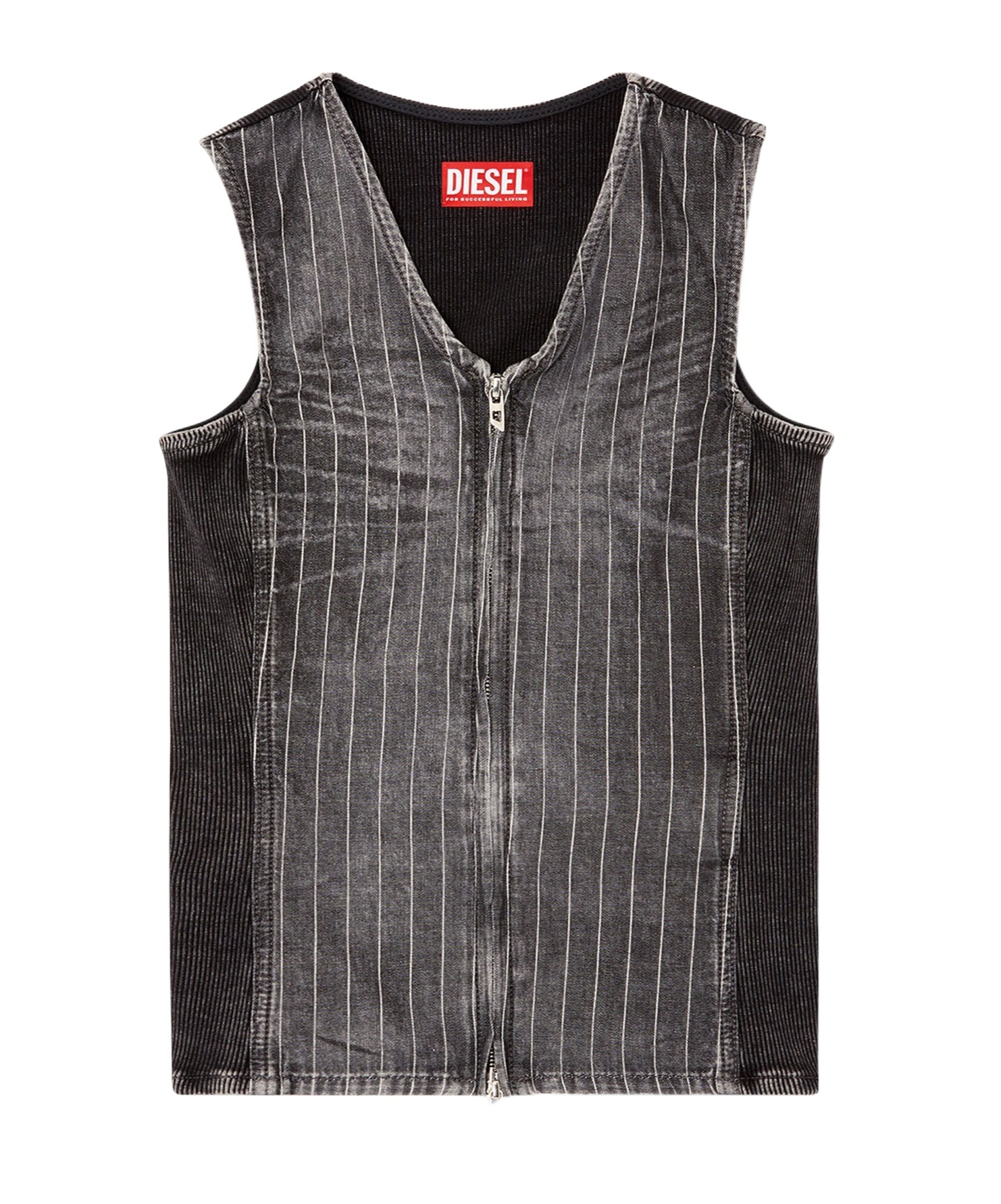Diesel Zipped Top In Denim And Corduroy In Black