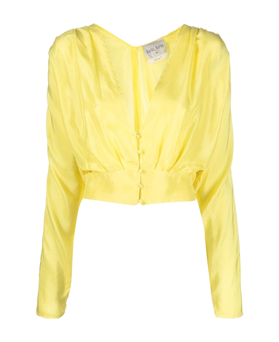 Shop Forte Forte Low-chest Pleated Long-sleeved Shirt In Yellow