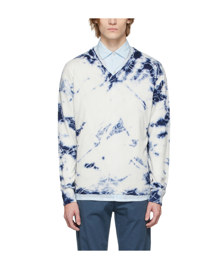 Massimo Alba Kaleidoscope Painted V-neck Cashmere Sweater In White