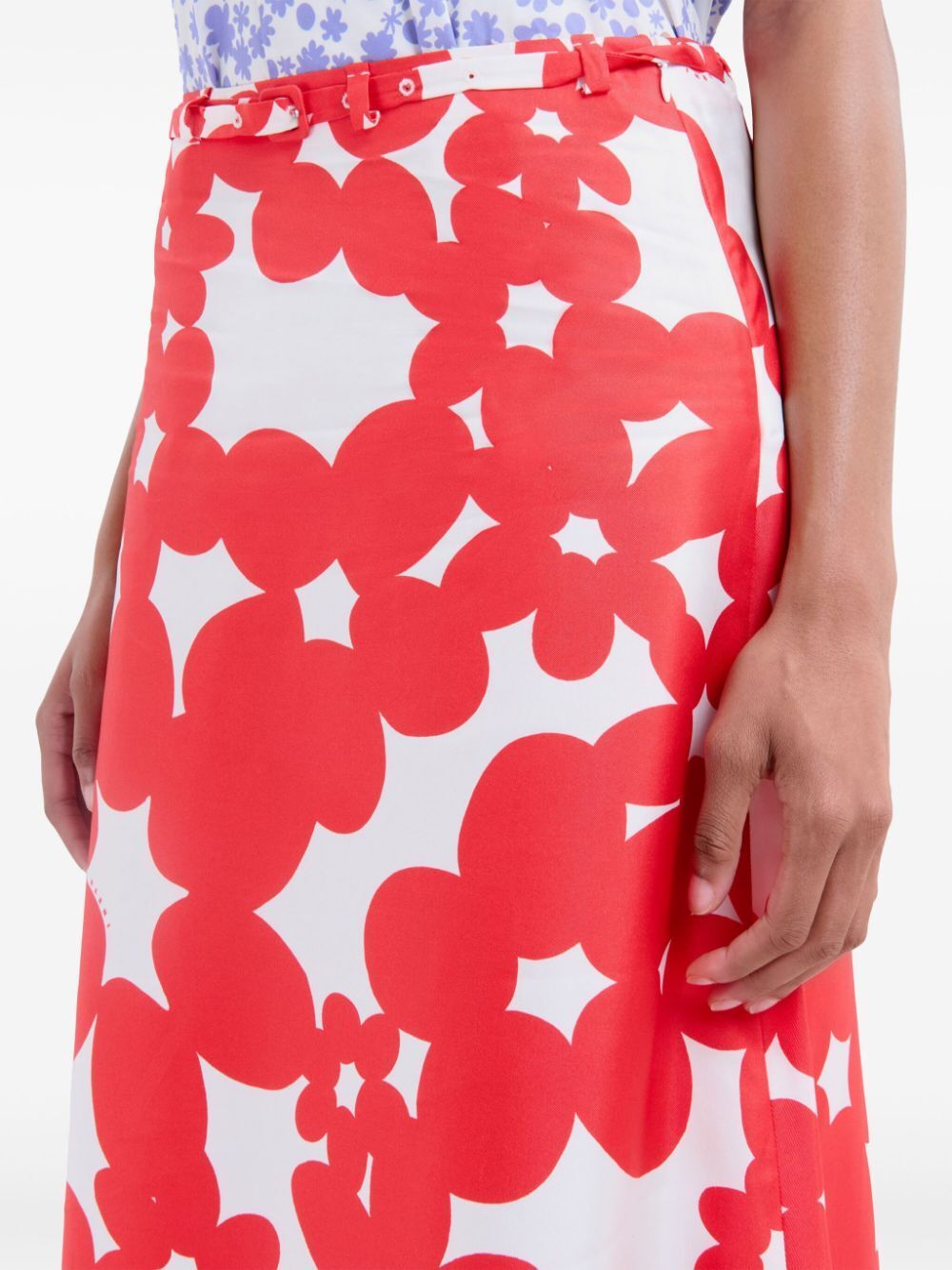 Marni Floral Print A-line Skirt With Belted Waist In Red