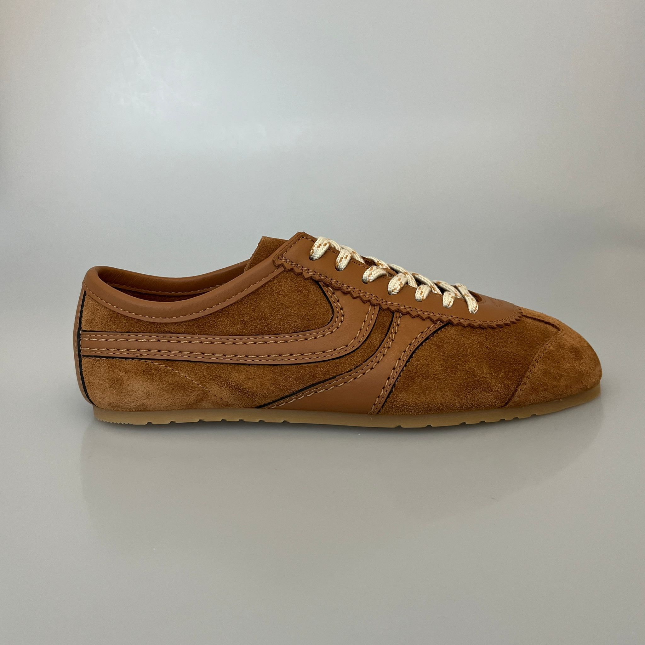 Dries Van Noten Stitched Contrast Rubber Sole Suede Panel Sneakers In Brown