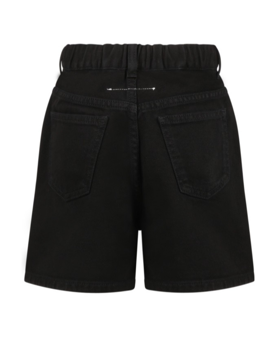 Mm6 Maison Margiela Kids Drawstring Denim Shorts In Black