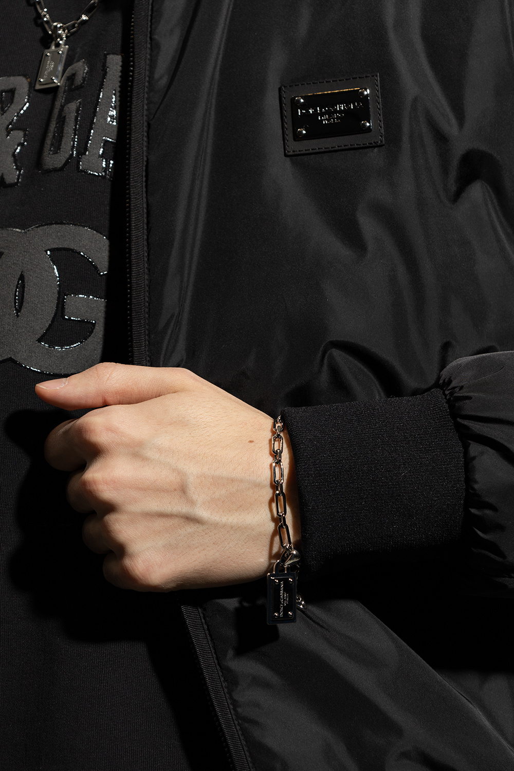 Dolce & Gabbana Logo-tag Chain-link Bracelet In Gray