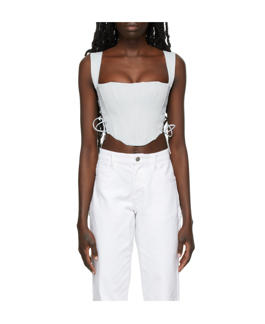 Danielle Guizio Blue Classic Fitted Corset In White