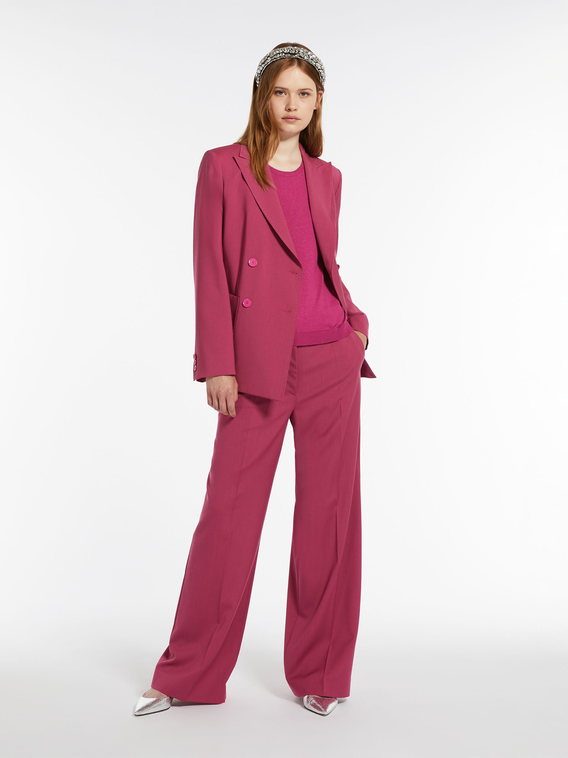Weekend Max Mara Double-breasted Wool Suit Jacket In Pink