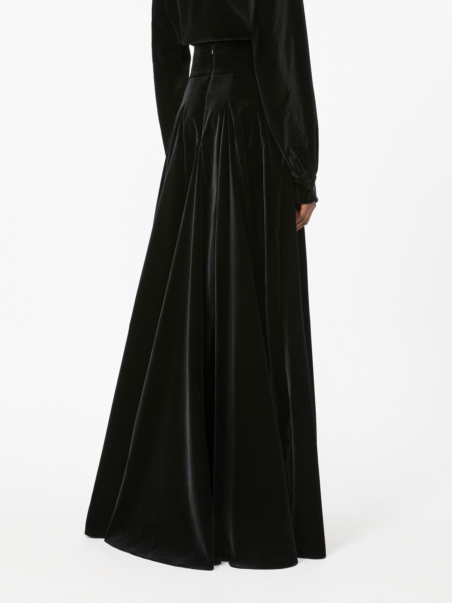 Max Mara Bartolo Pleated Velvet Skirt In Black
