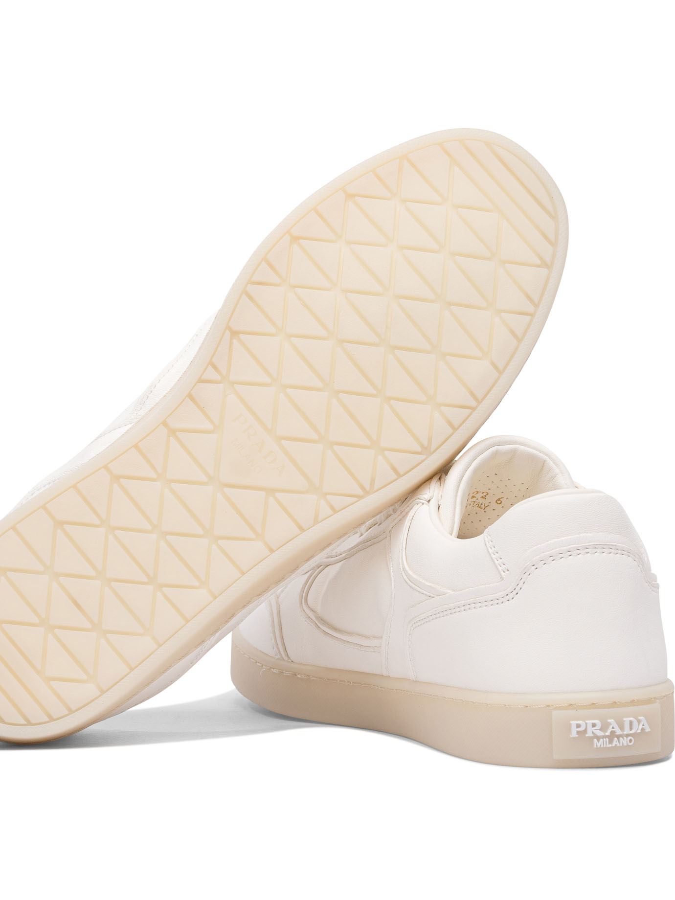 Prada Leather Low-top Sneakers Round Toe In Nude