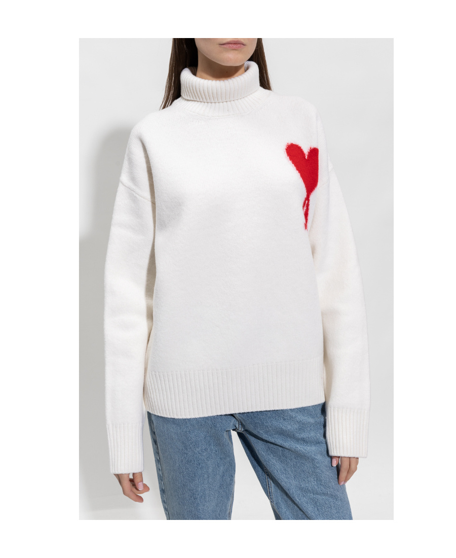 Ami Alexandre Mattiussi Ami De Coeur Roll-neck Wool Jumper In White