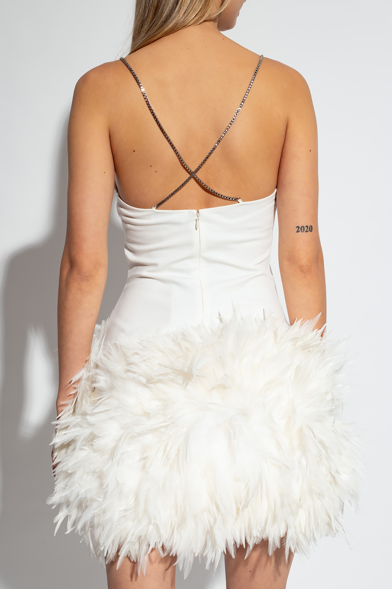 Attico White Fujiko Feather-trimmed Minidress In White