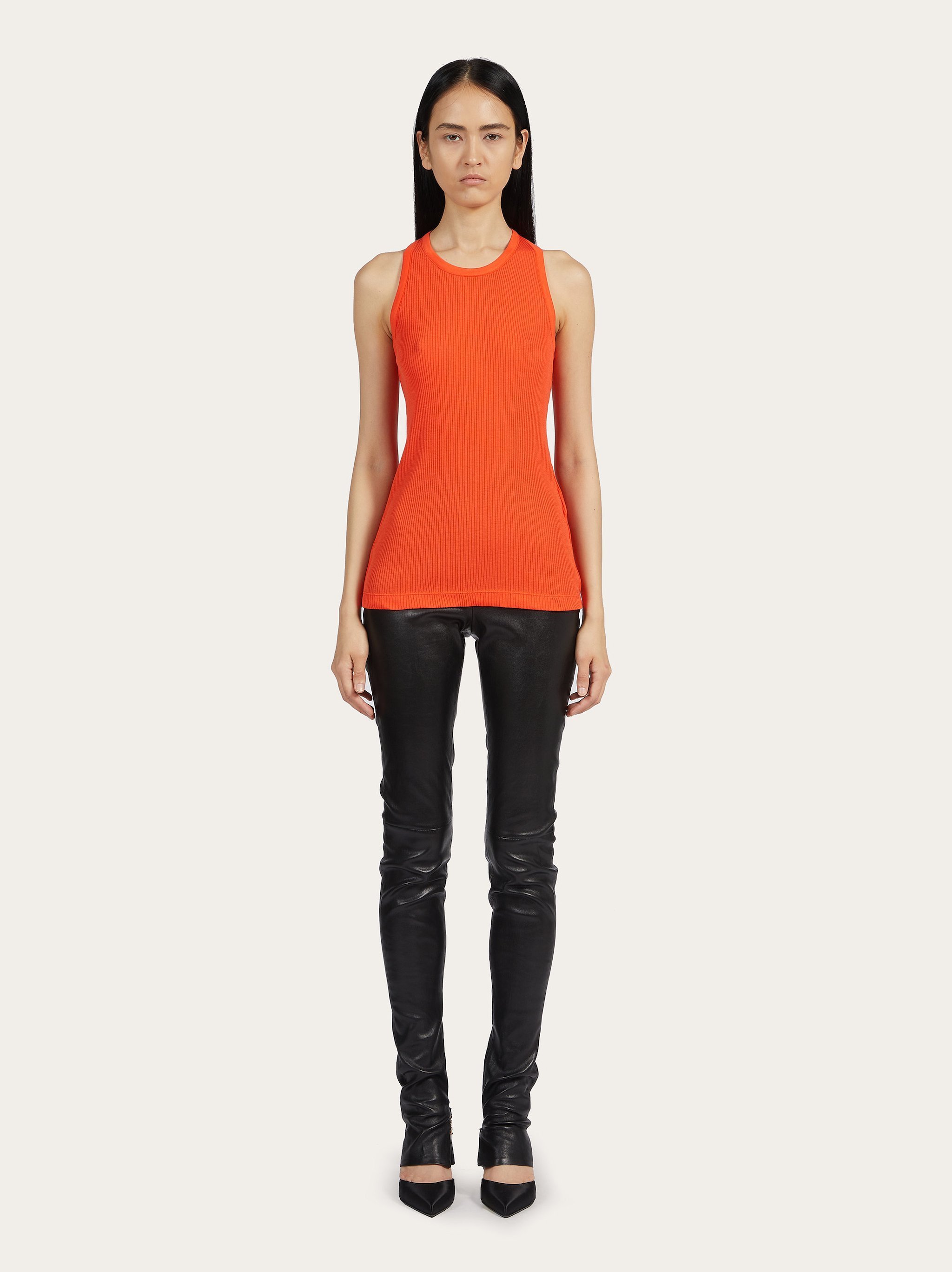 Shop Ferragamo Rib Knitted Vest In Orange