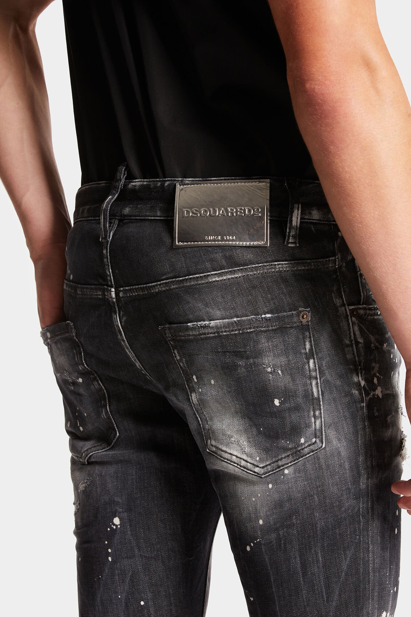 Dsquared2 Mens Black Skater Paint-splatter Distressed Slim-fit Tapered-leg Stretch-denim Jeans In Black