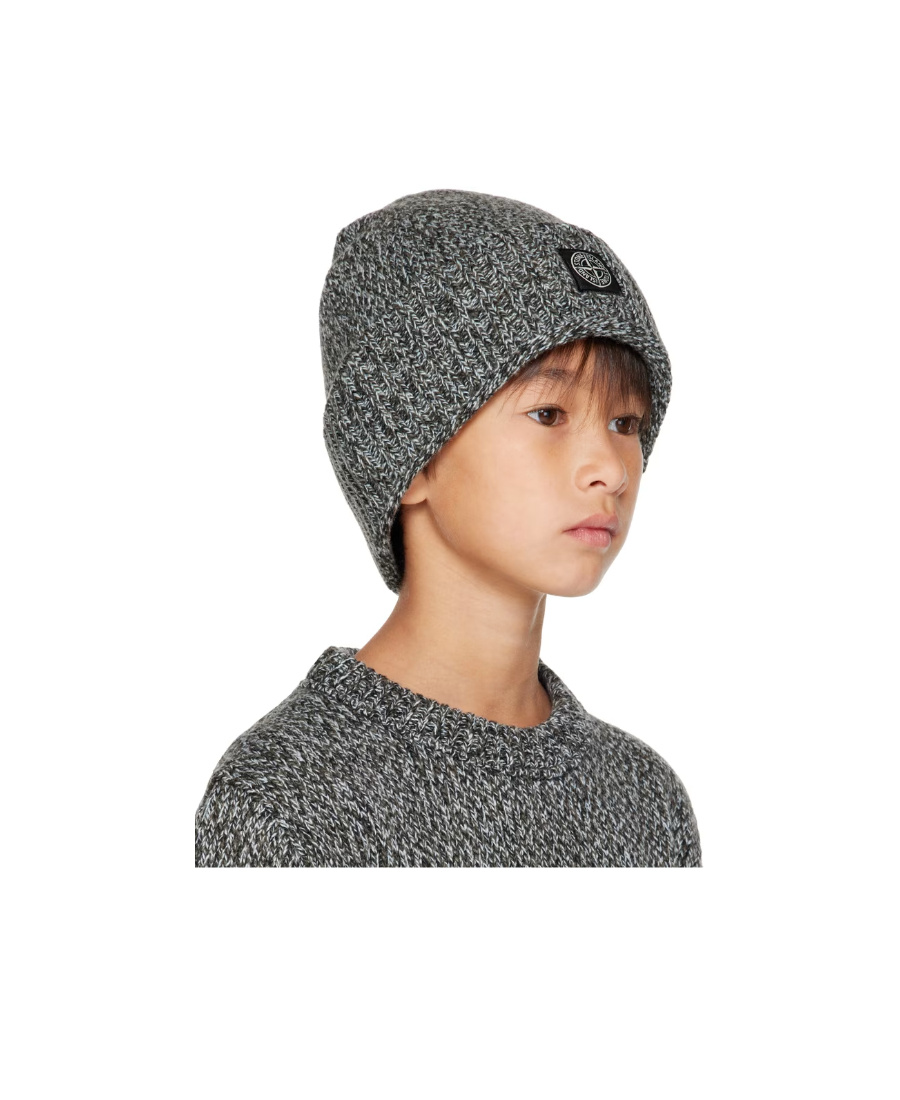 STONE ISLAND LOGO-PATCH MÉLANGE BEANIE HAT