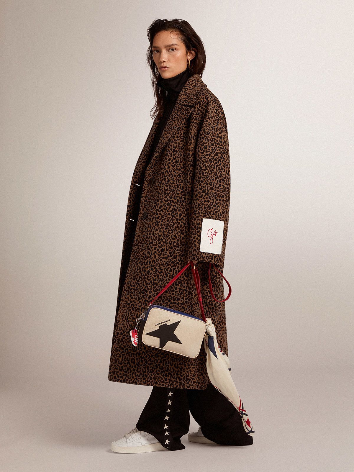 Golden Goose Golden Collection Single-breasted Cocoon Coat In Wool With Jacquard Animal Pattern In Brown