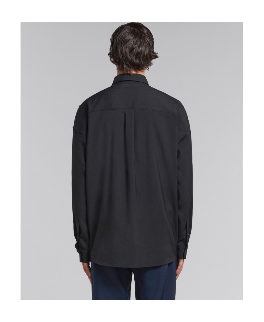 Marni Cool Wool Shirt With Contrast Stitching Shirt And Blouse Black In Black