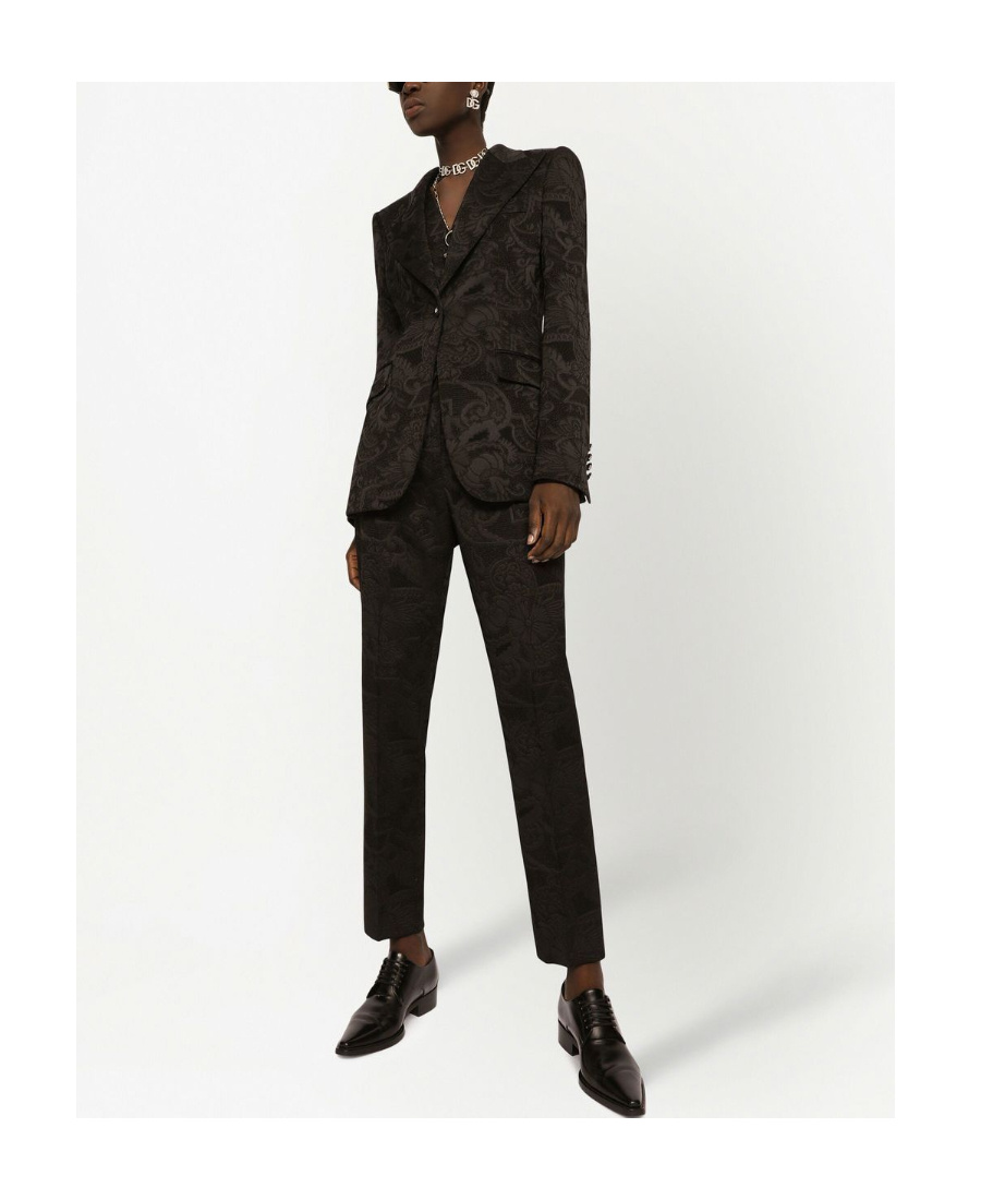 Dolce & Gabbana Floral Jacquard Pants In Black