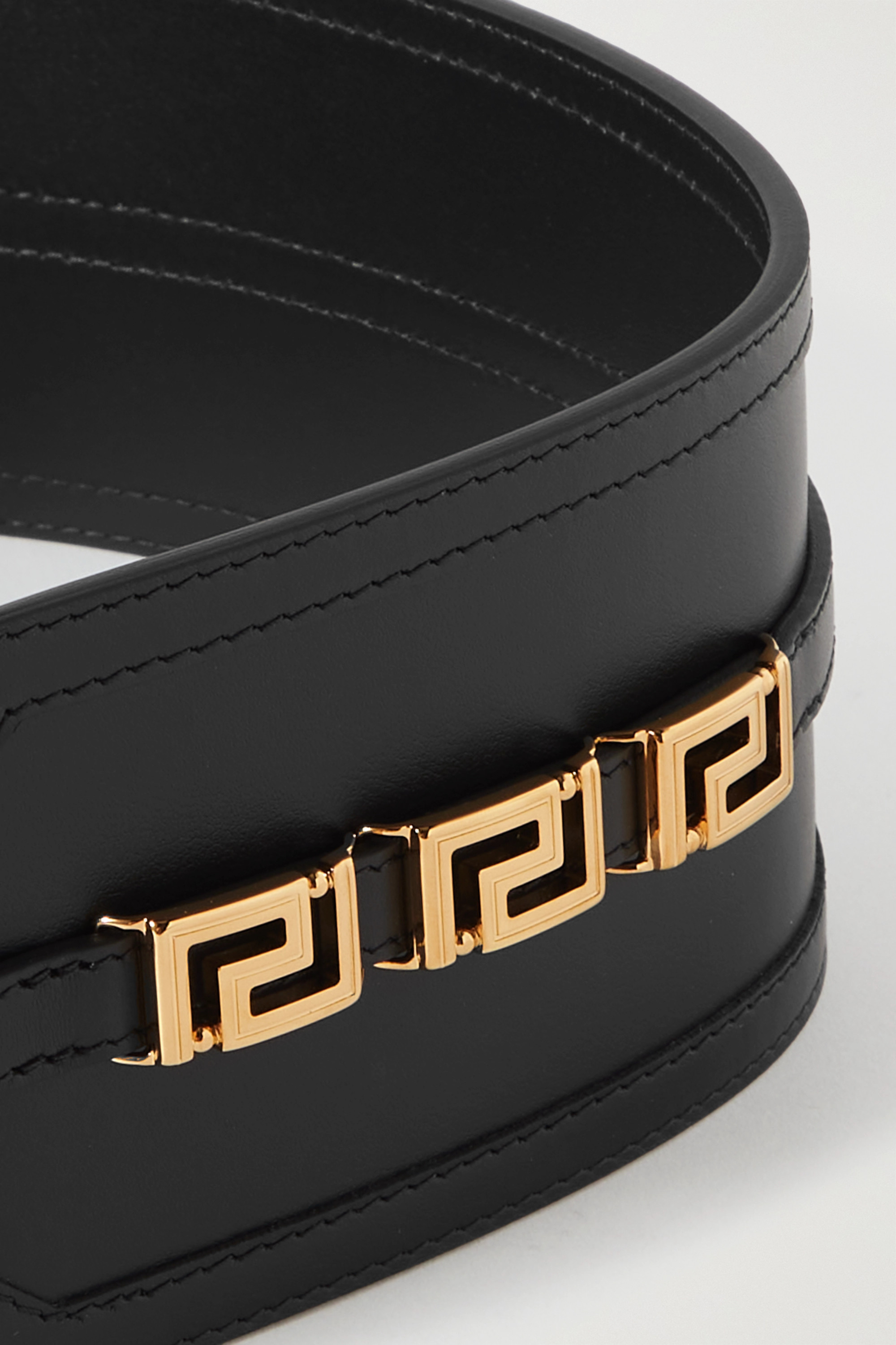 Versace Greca Goddess Leather Belt In Black