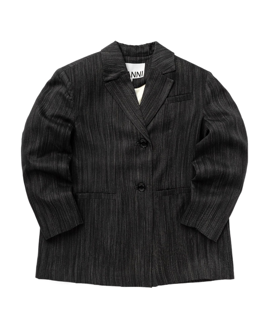 Ganni Single-breasted Striped Blazer In Black