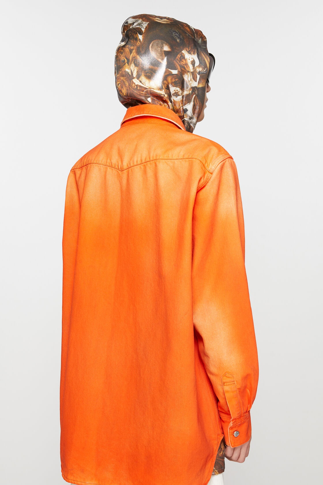 Acne Studios Worn-out Denim Shirt In Orange