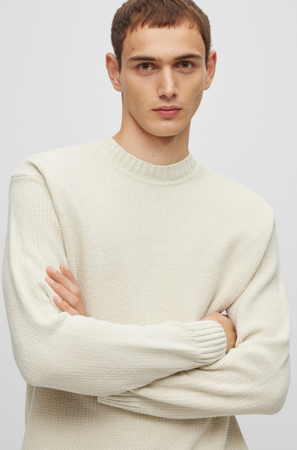 Hugo Boss Ribbed-knit Cotton Jumper In Nude