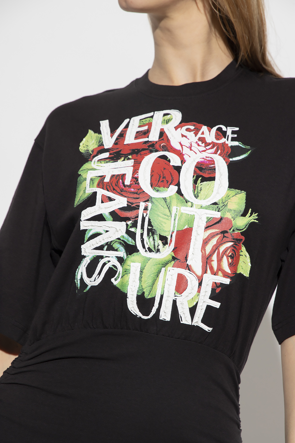 Versace Jeans Roses Logo-print T-shirt Dress In Black